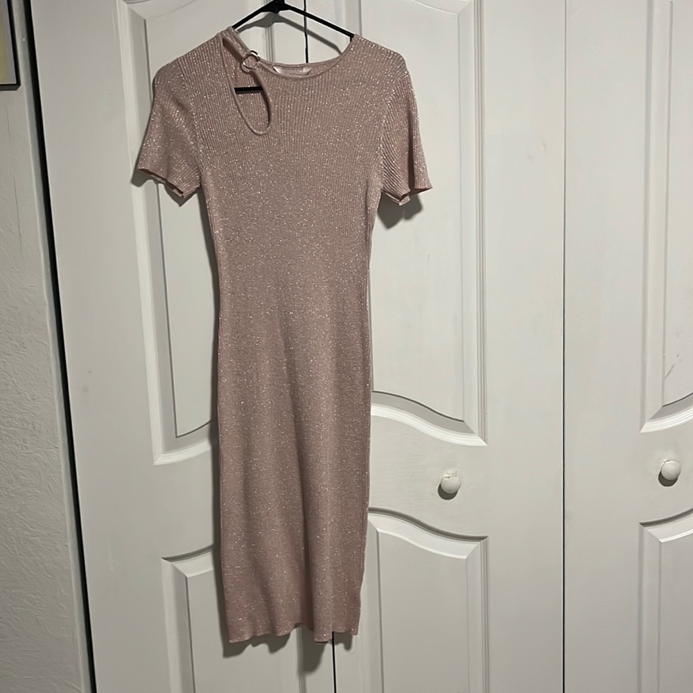 Bodycon dress, dust pink with sparkle, no boundaries size L
